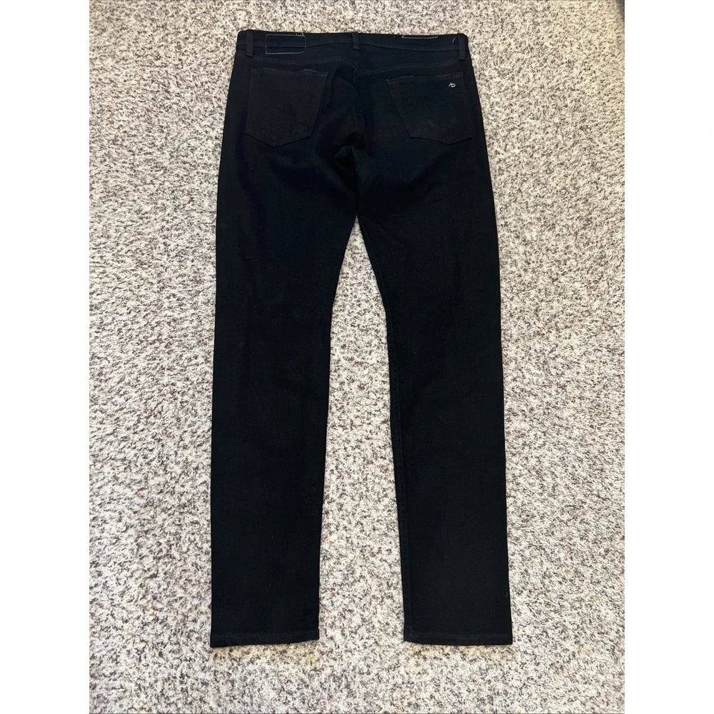 Rag & Bone Men's Black Skinny Jeans 36x 34 Black Denim Distressed Mid Rise